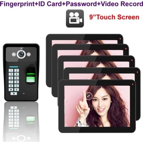 MOUNTAINONE Security intercom 9" Touch Key Video Door Phone with Video Recording,1000TVL Outdoor Camera Fingerprint FRID Panel