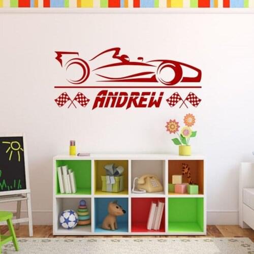 Formula 1 Race Car with Personalized Name decal Custom name Vinyl Wall sticker for Boys Room Car Garage Decor E48