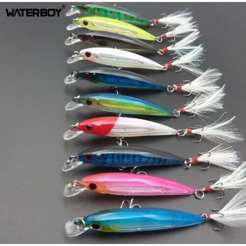 WATERBOY10pcs Swim Hard Bait 9cm 8g Minnow Fishing Lure Artificial Plastic Feather wobbler Bait Crankbait Fishing Tackle