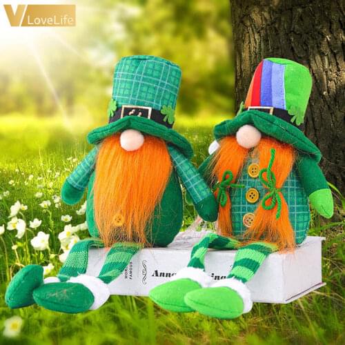 Green Gnome Doll St. Patricks Day Irish Clover Embroidered Table Runner for Saint Patricks Day Table Decor Spring Decoration