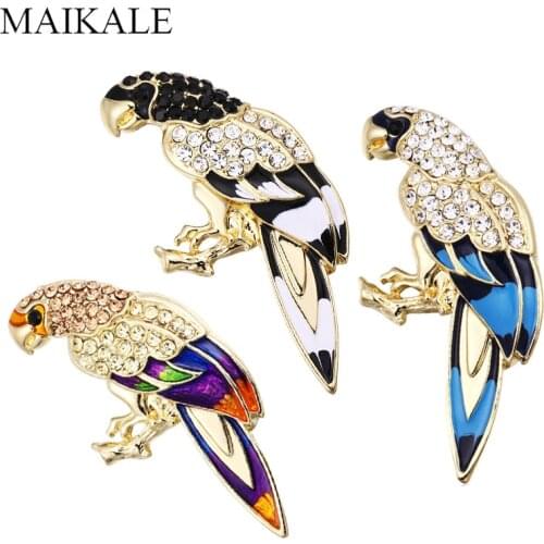 MAIKALE Vintage Bird Brooch Pins Crystal Parrot Brooches for Women Clothes Corsage Shirt Suit Kids Bag Accessories Broche Gifts