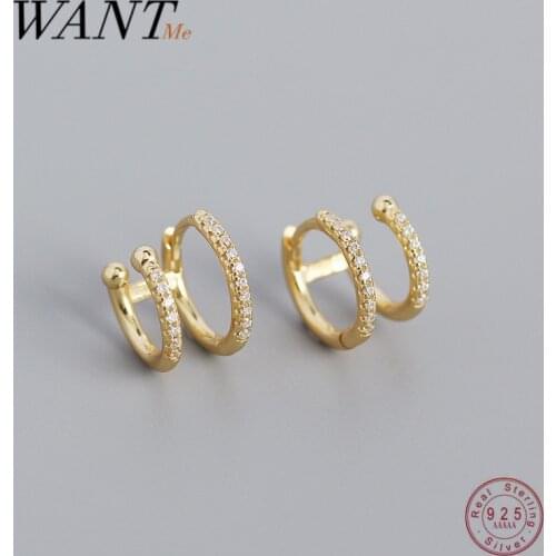 WANTME 925 Sterling Silver Personality European Double Hoop Earrings for Women Unique Punk Hip Hop Ear Clip Earring Jewelry 2021