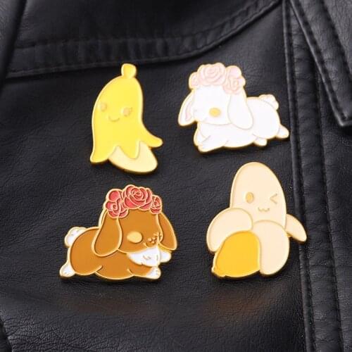 Cartoons Dog Lapel Pins Fashion Anime Badges Banana Enamel Brooches For Women Metal Hijab Pins Vintage Large Brooches Jewelry