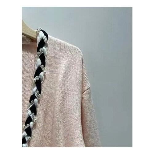 Women Sweater 2021 Spring and Autumn Pink Long Sleeve Twist Stripe Knitted Cardigan Jacket