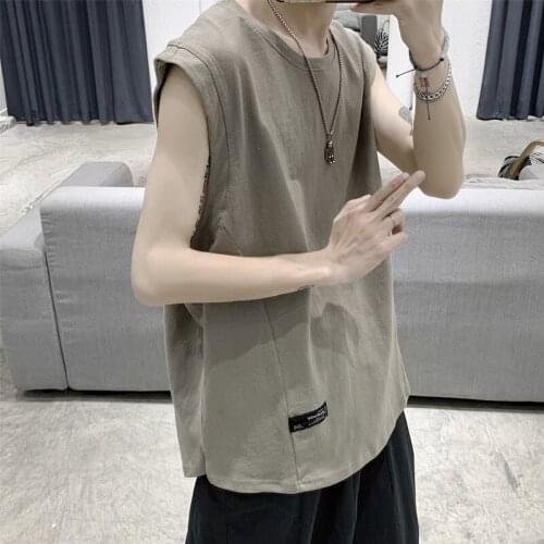 Mens Vest O-neck Tops Tees Summer Loose Sleeveless T-shirt Vest Ins Sports Tank Top Men Clothing Workout Clothes for Men Solid
