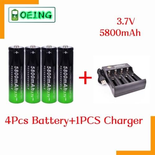 2021 NEW Original 18650 Rechargeable Battery 5800mAh 3.7V Lithium ion batteries For 4.2v Flashlight Battery+ 4 slots Charger