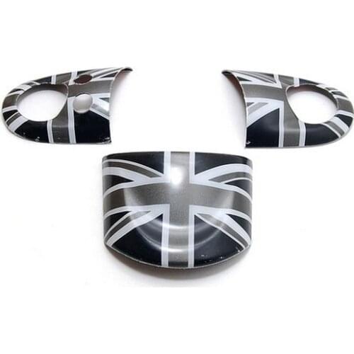 3pcs Gray Union Jack UK Flag Car Interior Steering Wheel Trim Fit MINI Coope R56 R57 R58 R59