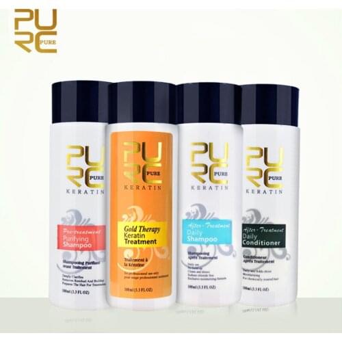 4Pcs PURC Gold Therapy Brazilian Keratin Treatment Straighten Hair And Purifying Shampoo Daily Conditioner Shampoo Hair Care Set
