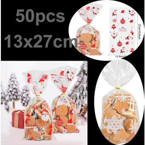50Pcs 13x27cm Plastic Candy Bag Biscuit Cookie Packing Bags Christmas Gift Birthday Party Decoration Supplies