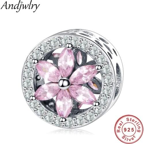 925 Sterling Silver Charm Bead Fit Original Pandora Charms Bracelet Charm Clear Pink CZ Beads for Jewelry Making Women Berloque
