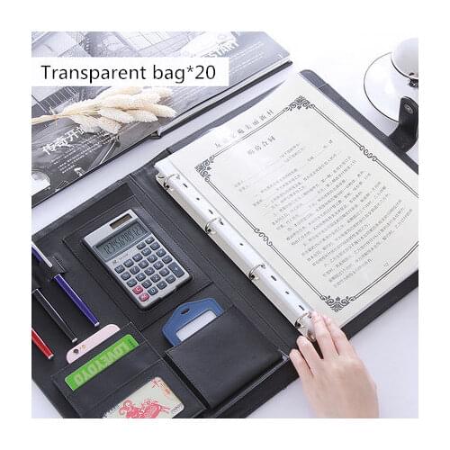 A4 Business Binder Clip File Folder with Calculator Custom LOGO Document Bag PU Leather Briefcase School Office Stationery Gift