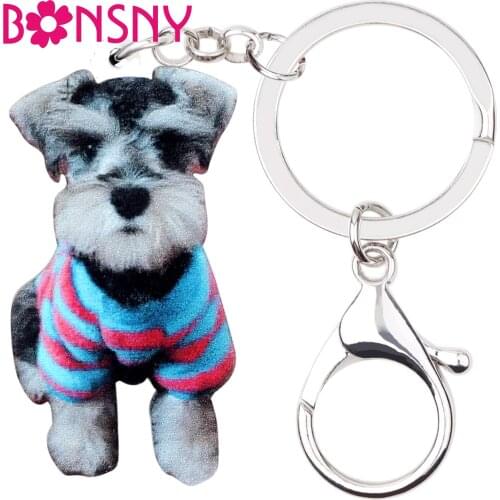 Bonsny Acrylic Schnauzer Dog Key Chain Keychains Keyring Novelty Animal Jewelry For Women Girls Bag Car Charms Pendant Gifts New