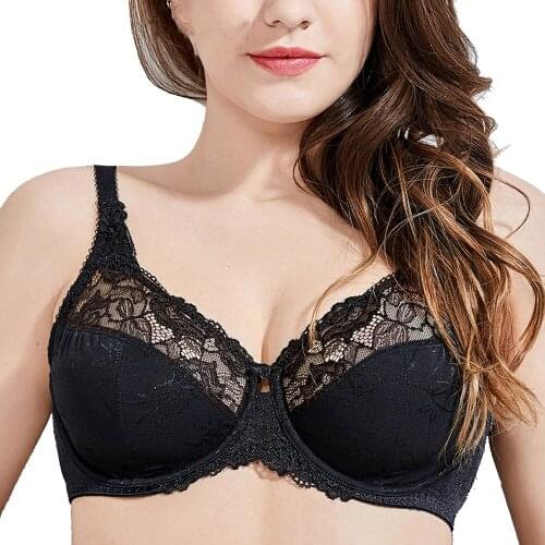 Womens Minimizer Bra Big Size Lace Sheer Underwire Full Coverage Non Padded Unlined Lingerie for Female 40 42 44 DD E F G H