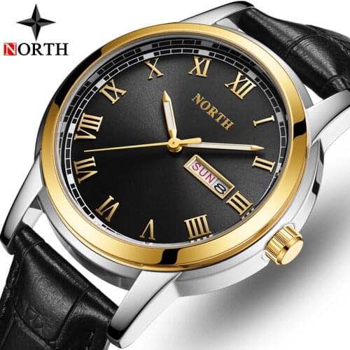 NORTH Luxury Brand Men Fashion Watches Casual Leather Stap Watches Waterproof Business Quartz Wristwatch Clock Relogio Masculino