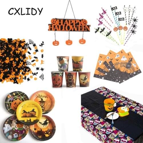 Halloween Decoration Supplies Door Tag Tablecloths Straws Paper Plates Paper Cups Halloween Party Supplies qq221