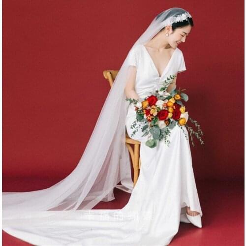 ISHSY Cathedral Long Vintage Juliet Cap Veil Women White Ivory Bridal weeding Veils for Bride Voile Mariage velo de novia Longue