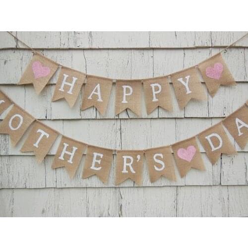 Custom we love dad mom burlap Banners happy Fathers Mothers Day party Buntings garlands Photo Prop signs