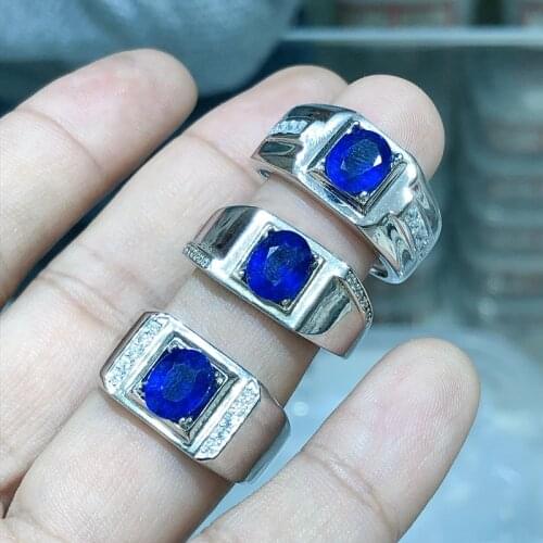 Exquisite royal blue sapphire gemstone ring for men ring natural gem good cut 925 sterling silver birthday gift one piece price