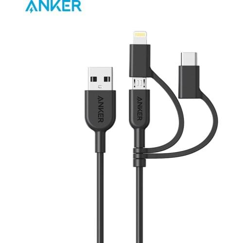 Anker Powerline II 3-in-1 Cable, 3ft Lightning/Type C/Micro USB Cable for iPhone, iPad, Huawei, HTC, LG, Samsung Galaxy and More