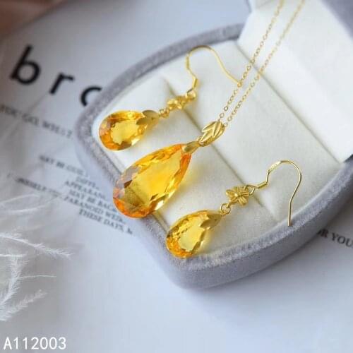 KJJEAXCMY Fine Jewelry 925 sterling silver inlaid Citrine female gemstone earring pendant set luxury