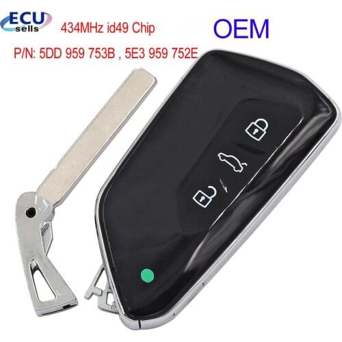 OEM ​3 Button Smart Remote Car Key 434MHz id49 FOB for Volkswagen Skoda 2020 2021 Golf 8 2021 P/N: 5DD 959 753B , 5E3 959 752E