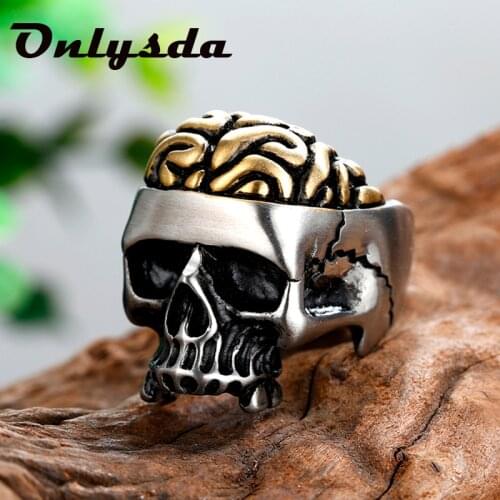 Cool Stuff Mens Face Evil Skull Ring Gothic 316L Stainless Steel Biker Head Ring Motorcycle Band jewellery Boyfriend Gift Aneis
