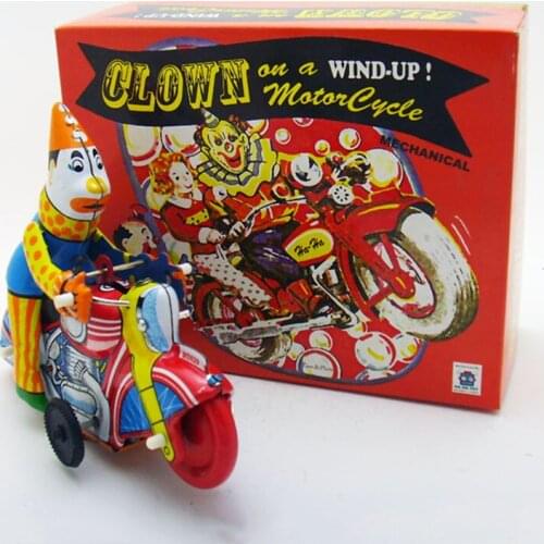Adult Collection Toys Wind up Tin Toys Antique metal Toys for the children clown ride a motorcycle