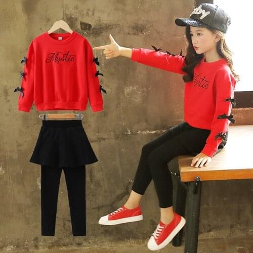 Girls Set 2020 Autumn New Childrens Wear Big Girls Bowknot Long Sleeve Trousers Casual Two-Piece Kids Sports Suit Girls Clothes