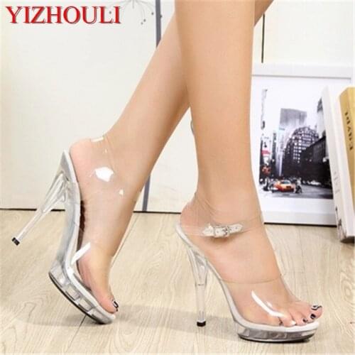 Summer model walking shoes, super high heel sandals at auto show, 13 cm transparent bridal shoes, waterproof platform sandals
