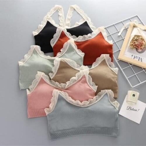 Jeseca New Clearance Sales Sexy Women Lace Crop Top Camisoles Underwear Vest With Chest Pad Summer Strap Seamless Lingerie