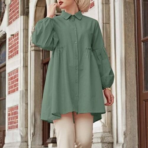 Fashion Solid Baggy Muslim Blouse ZANZEA Women Summer Blouse Casual Full Sleeve Tops Elegants Shirts Female Chemise Tunic Blusas