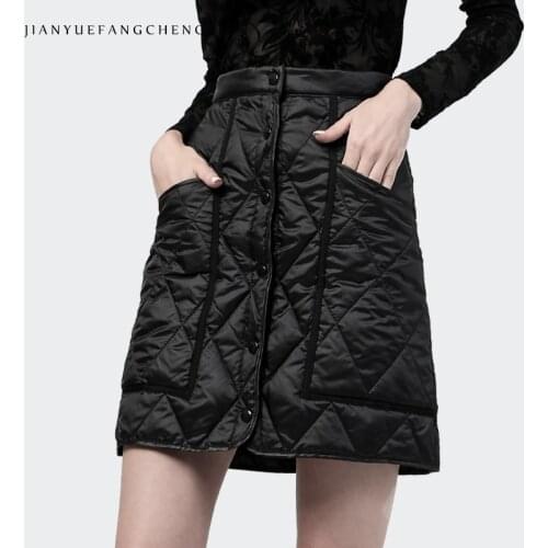 Fashion Above-Knee Duck Down Mini Skirt Women' Winter Warm Thickened High Waist A-Line Plus Size Pocketed Casual Korean Skirts