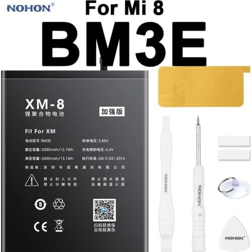 Nohon Battery For Xiaomi Mi 8 BM3E 3300-3400mAh Capacity built-in Li-polymer Batteries +Free Tools For Xiaomi 8 Mi8 BM3E Battery