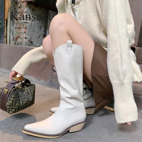 Kanseet New Women Knee-High Boots 2021 Autumn Winter Pointed Toe High Heels Shoes Black Slim Female Footwear Handmade Long Boots