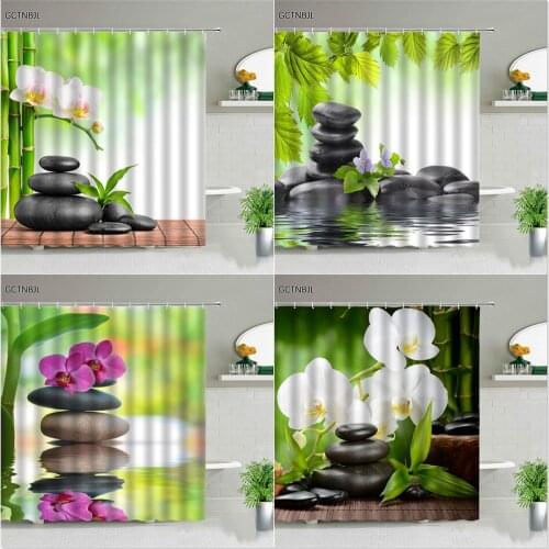 Spa Zen Buddha Water Yoga Shower Curtains Green Bamboo Flower Polyester Fabric Waterproof Massage Stone Orchid Bathroom Decor