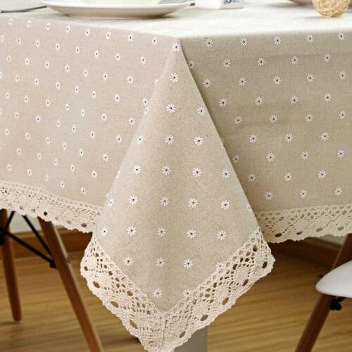 Flower Pattern Tablecloth Linen Cotton Table Cloth with Lace Dining Table Cover wzpi