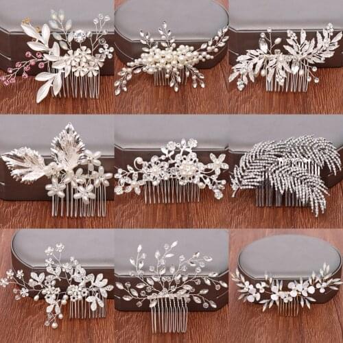 Wedding Hair Accessories Bridal Hair Comb Silver Color Rhinestone Leaf Hair Comb Jewelry Pearl Bride Hair Ornaments Headpiece
