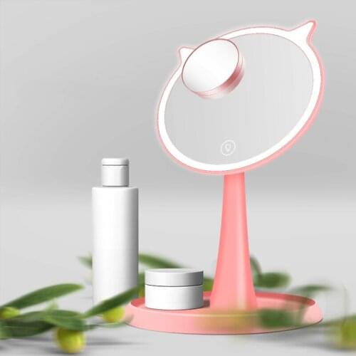 LED Makeup Mirror with Light Desktop Dressing Mirror with 10X Magnifier Base Cosmetic Storage Box Girl Gift Mirror