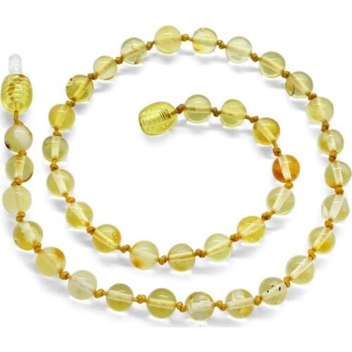 Tesbihane Transparent Light Yellow Natural Amber Drop Cubic Zirconia Baby Tooth Necklace
