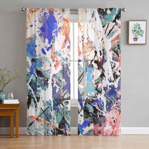 Oil Painting Graffiti Art Tulle Curtains for Living Room Sheer Curtains for Bedroom Kitchen Window Curtain