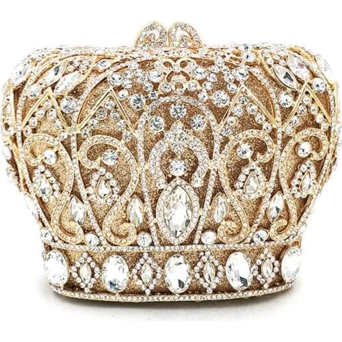 XIYUAN Women Flower Crystal Evening Bags Hard Case gift box Metal Minaudiere Handbags and Purses Bridal Wedding Party Clutch Bag