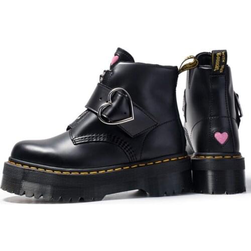 Women Moto Boots Student Girl Shoes Heart buckle Monk Straps Ankle Boots Mid Heels Round Toe Riding Boots