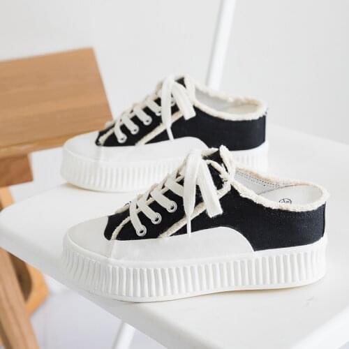 Summer 2021 New Thick Soled Raised Half Canvas Shoes for Women 7.0cm Internal Increasing Heel White Black Sneakers Girls 34-39