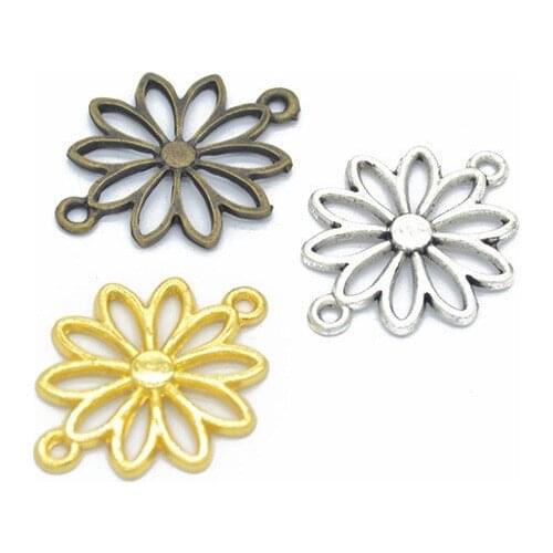 100pcs 25x19mm Metal Alloy Accessories Flowers Connector Charms For Jewelry Making