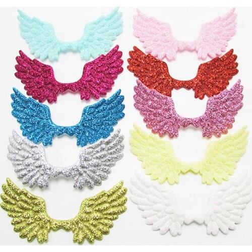 100pcs/lot Pretty Glitter Angel Wing Padded Appliques Single Sided Glitter Fabric Patches DIY Patch Baby Toy Headwere Accessory