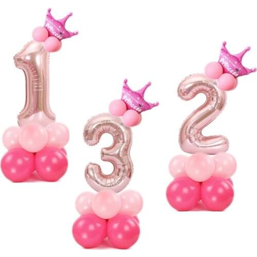 16PCS rose gold Number Balloon column balloon Happy Birthday Party Decoration Kids Boy Girl baby shower Party figure air globos