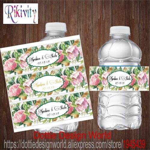 20 Watercolor Peony Wedding Water Bottle Wine Champagne Labels Candy Bar Wrapper Sticker Baby Shower Birthday Party Decoration