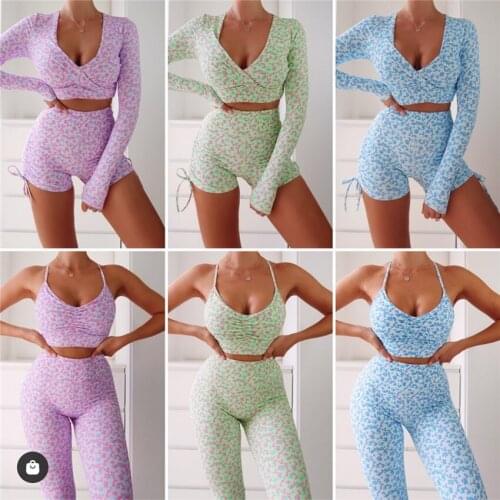 2021 Lace Women Short Sleeve Crop Top Shirt Yoga Set Seamless Sport Suit Gym Clothes High Waist Shorts Sportswear