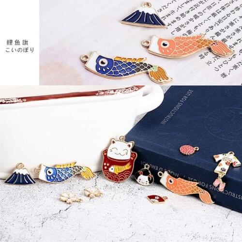 6pcs Fuji Diy Selling Japanese Version of Kimono Carp Flag Mountain Bracelet Necklacependantpendant Accessories Metal Cat Women