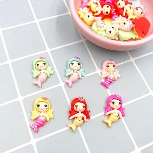 100Pcs Kawaii Cute Mermaid Flat back Resin Cabochon Flatbacks Hair Bows Accessories DIY Decoration Craft Scrapbooking 16*25mm